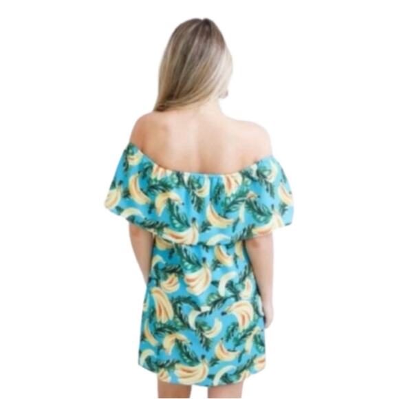 Show Me Your Mumu Off Shoulder Banana Graphic Print Mini Dress Teal Yellow Sz XL - Picture 13 of 13